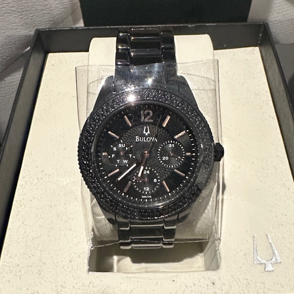Bulova Accessories - ⌚ Bulova Women’s Black Crystal Chronograph Watch – Model 98N105
